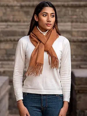 Brown Plain Pashmina Scarf from Nepal with Fringe