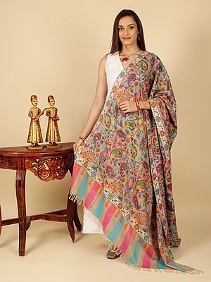 Multicolor Handloom Kani Jamawar Pure Pashmina Shawl with All-Over Paisley Vine