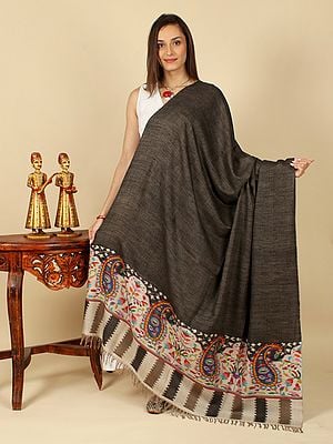 Reversible Pure Pashmina Handloom Shawl with Multicolor Paisley-Floral Kani Border