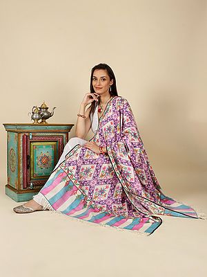 Pure Pashmina Handloom Kani Shawl with Multicolor Floral Motif In Diamond Lattice