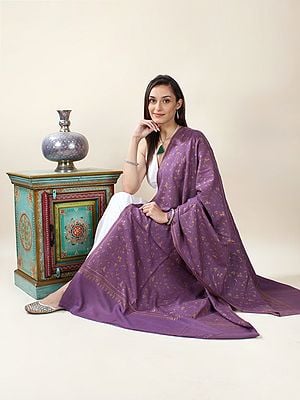 Iris-Orchid Pure Pashmina Sozni Hand-Embroidered Shawl with Jaaldaar Bela