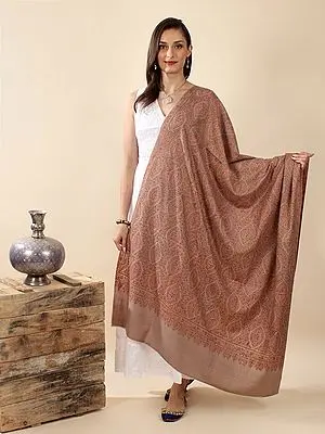 Maple-Sugar Pure Pashmina All-Over Multicolor Ogee Floral Pattern Hand-Embroidered Jamawar Shawl