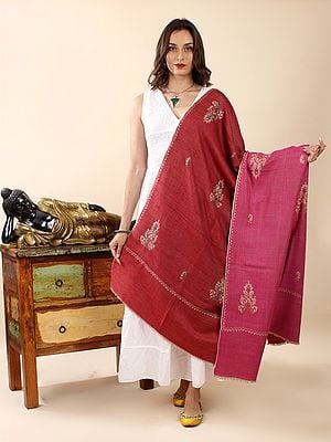 Pure Pashmina Reversible Sozni Hand-Embroidered Aksi Jaldaar Mango Mughal Butta Shawl