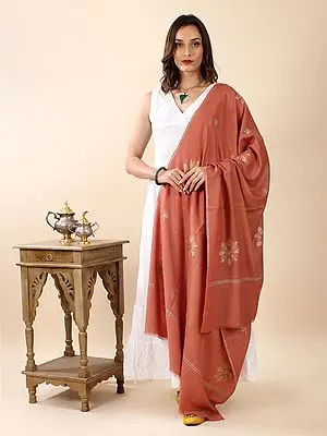 Crabapple Pure Pashmina Sozni Thread Silk Hand-Embroidered Jaaldaar Shawl with Floral Butta