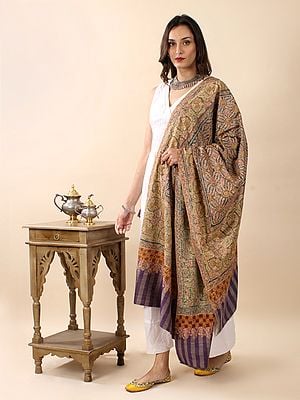 Multicolor Pure Pashmina Hand-Embroidered  Sozni Jamawar Shawl with Intricate Art Nouveau Pattern
