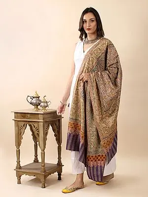 Multicolor Pure Pashmina Hand-Embroidered  Sozni Jamawar Shawl with Intricate Art Nouveau Pattern