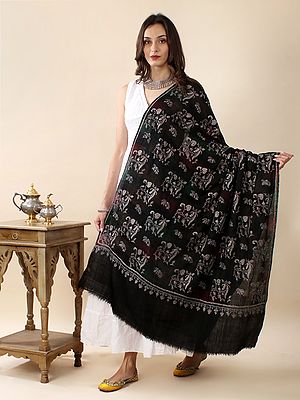 Dual Color Buffalo Check Woven Pattern Sozni Hand-Embroidered Pure Pashmina Floral Jaaldaar Shawl
