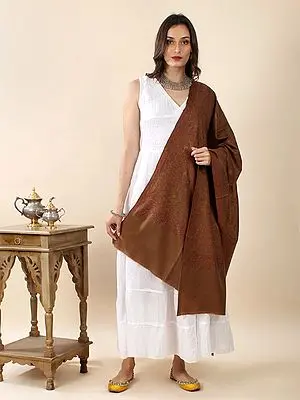Glazed-Ginger Pure Pashmina Shawl with Silk Thread Hand-Embroidered Sozni Jaaldaar Floral Pattern