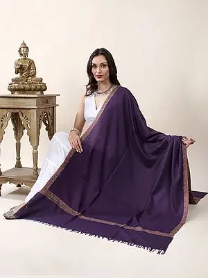 Purple-Magic Pure Pashmina Sozni Hand-Embroidered Shawl with Floral Creeper Border
