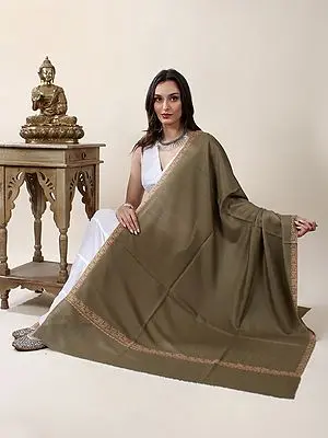 Elmwood Pure Pashmina Silk Thread Sozni Hand-Embroidered Shawl with Botanical Vine Border