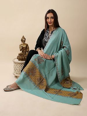 Reversible Hand-Embroidered Sozni Pure Pashmina Shawl with Jaaldaar Bold Maple Leaf Pattern