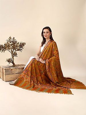 Multicolor Hand-Embroidered Jamawar Pure Pashmina Shawl with Stained Glass Paisley Motif