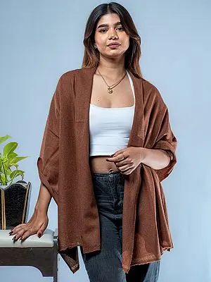 Rustic-Brown Pure Pashmina Plain Weave Stole from Nepal