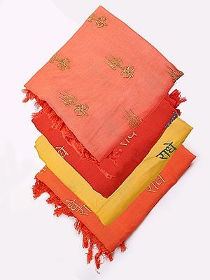 Lot of Four Pastel Color Om-Trishul-Radhe-Radhe Prayer Shawls