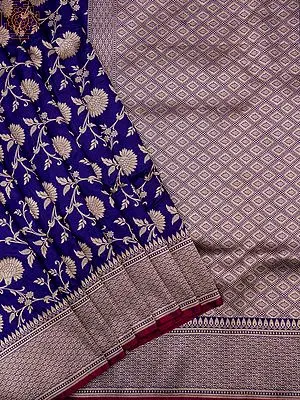 Sodalite-Blue Pure Katan Phool Bail Pattern Patola Banarasi Saree and Chowkadi Motif Pallu