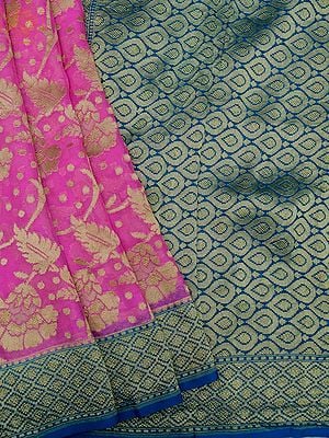 Pink Khaddi Georgette Banarasi Saree With Blooming Flower Vine On All-Over And Diamond Motif Border