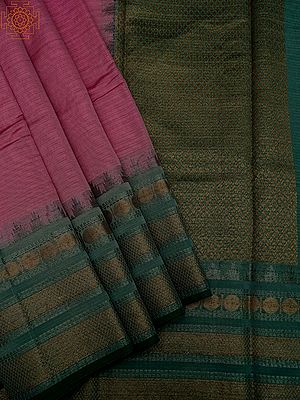 Pink-Power Maslin Cotton Banarasi Saree With Pencil Stripe Pattern And Zari Brocaded Border