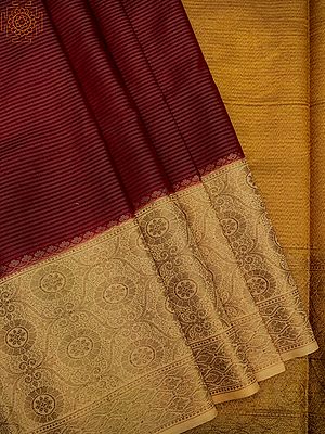 Muslin Cotton Banarasi Saree With All-Over Breton Stripe Pattern And Ogee Floral Motif Border