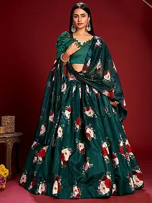 Forest-Biome Banglory Silk Digital Rose Printed Lehenga Choli with Chanderi Silk Dupatta