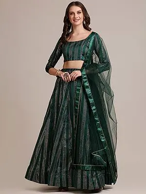 Green Jacquard Silk Zari Work Lehenga Choli with Lace Border Net Dupatta