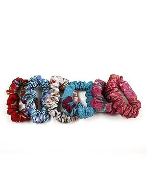 Lot of Six Assorted Multicolour Polycotton Hair Bands Ponytail Ties Hair Scrunchies
