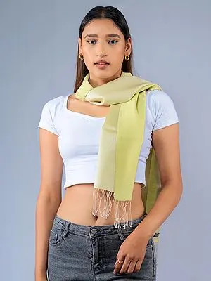 Young-Wheat Reversible Pashmina Silk Scarf with Fringe from Nepal