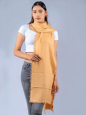 Golden-Straw Pashmina Silk Scarf From Nepal With Fringe On All-Over Border