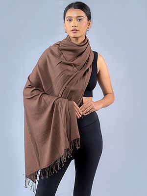 Brownie Plain Weave Pure Pashmina Shawl From Nepal With Fringe