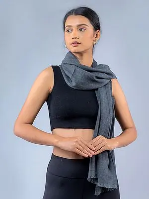 Grey Lightweight Pure Cashmere Diamond Weave Stole from Nepal