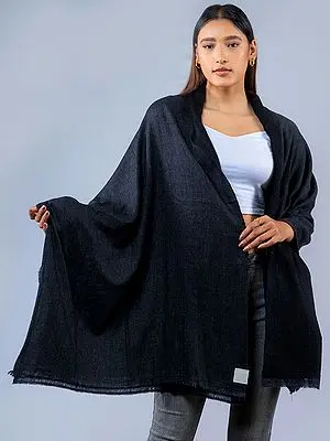 Black-Beauty Pure Pashmina Plain Weave Stole from Nepal