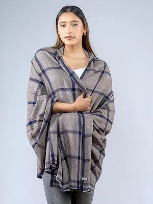 Brown Big Check Pattern Pure Pashmina Stole from Nepal