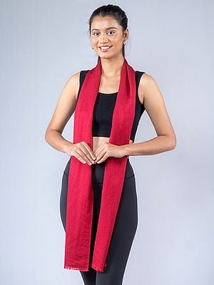 Red Reversible Plain Pashmina Silk Scarf From Nepal