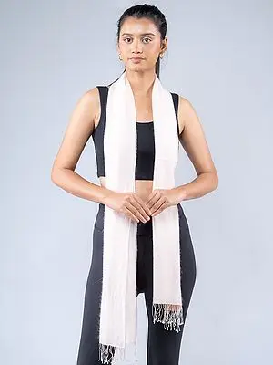 Light-Pink Pashmina Silk Plain Weave Scarf from Nepal with Fringe
