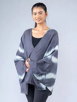 Formal-Gray Tie & Dye Pattern Print Pure Pashmina Stole from Nepal