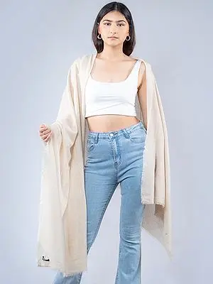 Whitecap-Gray Pure Pashmina Shawl from Nepal with All-Over Fringe Border