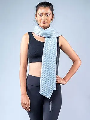 Corydalis-Blue Waffle Weave Pure Pashmina Stole from Nepal