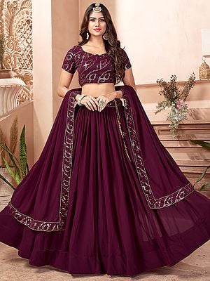 Faux Georgette Pleated Style Lehenga Choli with Sequins Embroidery and Matching Net Dupatta