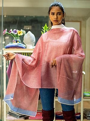 Pink Pure Pashmina Cashmere Stole With Blue Border From Nepal