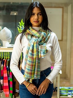 Multicolor Madras Check Pattern Pure Pashmina Cashmere Stole From Nepal