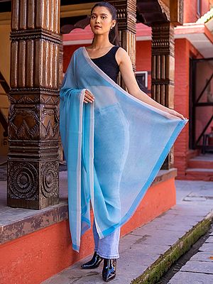 Blue-Elixir Pure Pashmina Cashmere Plain Stole from Nepal with Border Lining