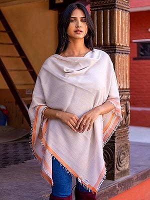 Big Check Pattern Pure Pashmina Cashmere Extra-Wide Shawl from Nepal with Fringe Border