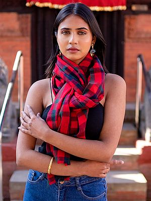 Multicolor Madras Check Pattern Pure Pashmina Stole from Nepal