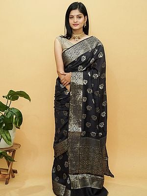 Banarasi Munga Silk Floral Butta Saree With All-Over Zari Work