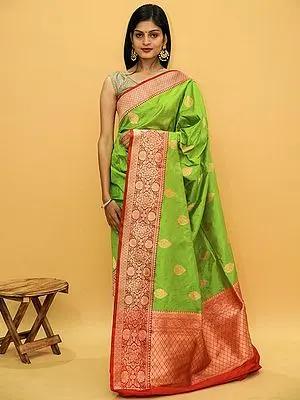 Pure Katan Silk Banarasi Saree With All-Over Zari Brocaded Butta