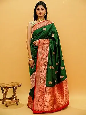 Banarasi Pure Katan Silk Mughal Motif Saree With Brocaded Border