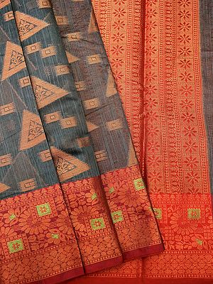 Banarasi Geometric Pattern Cotton Saree And Floral Motif Border