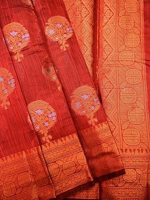 Banarasi Alfi Cotton Saree With Floral Butta And Diamond Pattern Pallu