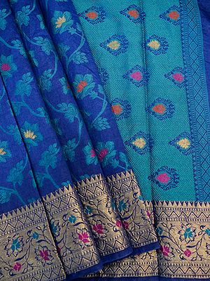 Georgette Silk Resham Meena Work Floral Jaal Pattern Banarasi Saree And Butta On Pallu