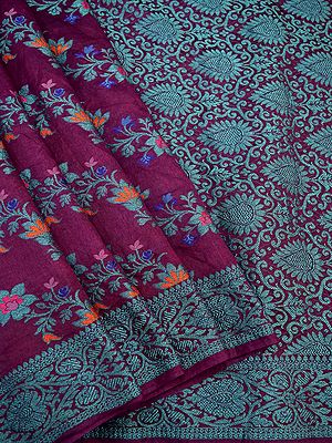 Banarasi Georgette Silk Diagonal Meena Floral Vine Pattern Saree And All-Over Resham Work