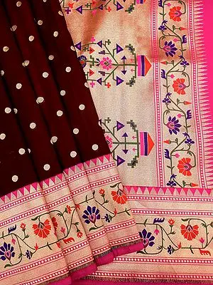Rumba-Red Katan Silk Banarasi Saree with Chakaram Butta & Floral Pallu-Border